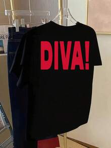 Women's Shirts, Women's Clothing, Short-Sleeved T-Shirt With Front And Back Print - DIVA,  Queen Print - Women's T-Shirt With  Print For Spring And Summer, Fashion Item. - 黑色 - 查看 2