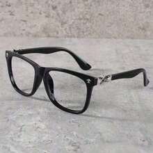 1pc Vintage Square Frame Glasses Men And Women, Non-Prescription Eyewear, PC Lens And Frame, Blue Light, Includes Cleaning Cloth, Photo Props - 彩色 - 查看 4