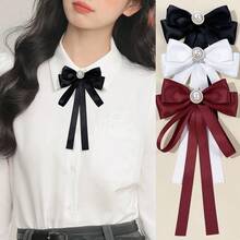 1件蕾絲校園風蝴蝶結領飾，優雅精緻女款領口胸針，珍珠與水鑽裝飾，百搭襯衫領針，適合日常穿著，亦是絕佳禮物 - 黑色 - 查看 3
