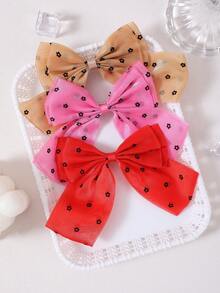 7pcs Girls Multi-Color Printed Bow Hair Clips Hair Accessories Headwear Top Clips Back Head Clips Side Clips Alligator Hair Clips For Daily Use - Multicolor - View 3