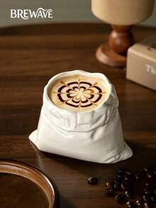 Brewave 1 buah Mug Kopi Keramik Berbentuk Koin Kreatif, Cangkir Teh Desain Linen Putih Baru, Wadah Minuman Kopi Unik untuk Rumah dan Kantor, Hadiah Ideal untuk Pecinta Kopi - Kurang dari 0,5L - View 5