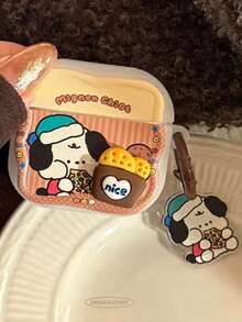 1pc Cute Cartoon Dog Pizza Print Clear Hard Earbuds Case, Compatible With AirPod1/2/3/4/Pro/Pro 2/Pro 3, Shockproof Headphone Protective Cover With Matching Keychain - Multicolor - View 5