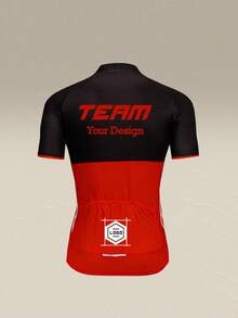 Custom Men's Cycling Jersey, Red And Black Color Block Bicycle Shirt, Personalized Team Logo Cycling Top - Red - View 4