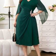 yonghongmaoyi1 Reflora Vestido de fiesta elegante de talla grande con decoración de cristales - Morado - Ver 9