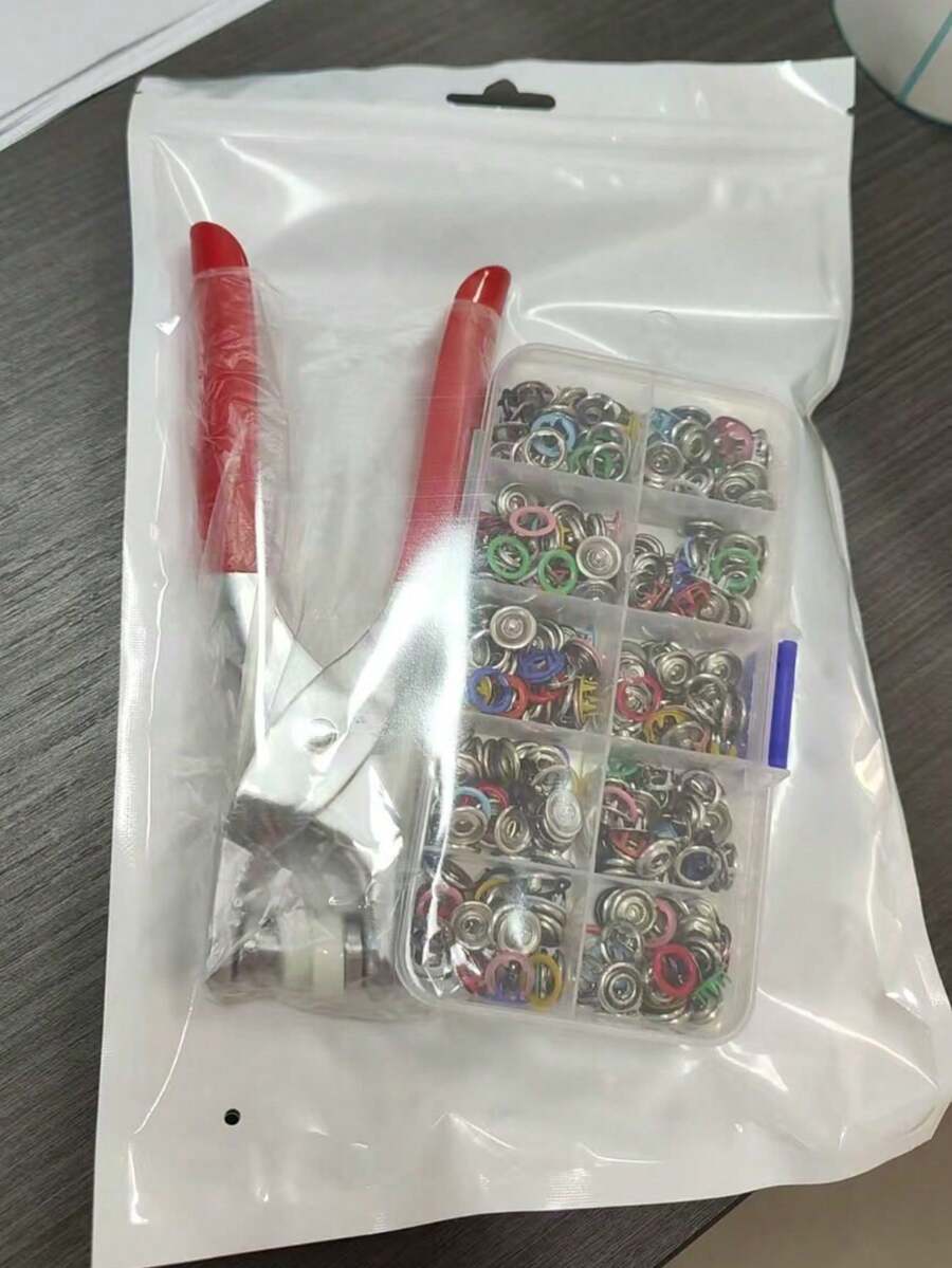 1 Set Metal Snap Button Punch Pliers Kit, Includes 100pcs Colorful Metal Eyelets Drilling Tools, Suitable For DIY Leather Clothing. Five-Claw Snap Button Set, Snap Button Tool, No-Punching Multi-Function Button Pliers, Invisible Button, Home Use No-Punching