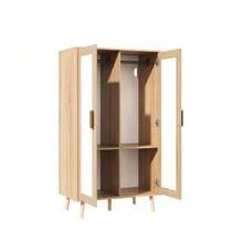 Zweitüriger Kleiderschrank mit Kleiderstange, Schlafzimmerschrank, Kinderschrank, 80 x 46 x 141,5 cm, Naturholz und weiße Oberfläche - Natürliche Farbe - Übersicht 1