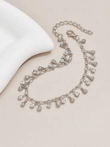 1pc Simple Versatile Random Rhinestone Water Drop Tassel Pendant Women's Anklet (Random Number Of Rhinestone Water Drops) - Silver - View 6