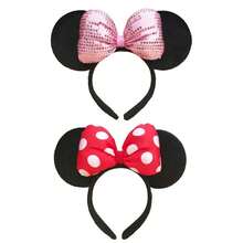Disney 2入米奇老鼠耳朵髮箍，生日裝扮髮箍，女性成人藍色亮片老鼠耳朵髮箍附城堡蝴蝶結，適合樂園佩戴 - Q - 查看 5