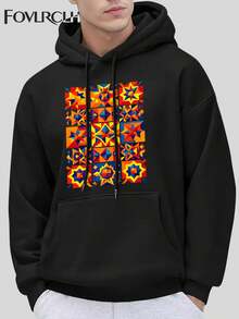 FOVL RCLH Men's Hoodie, Featuring A Vibrant Geometric Star Pattern Print - A Stylish Casual Pullover Suitable For Everyday Wear - Black - View 1