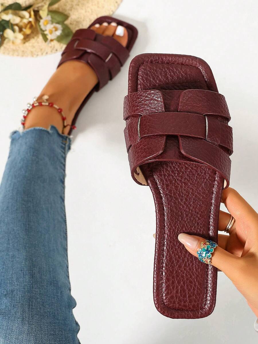 Ximi Ruo Women's Spring/Summer New Fashion Casual Style Slides, Comfortable Flat Heel Sandals, Holiday Essential, Beach Shoes, Holiday - Red - View 1