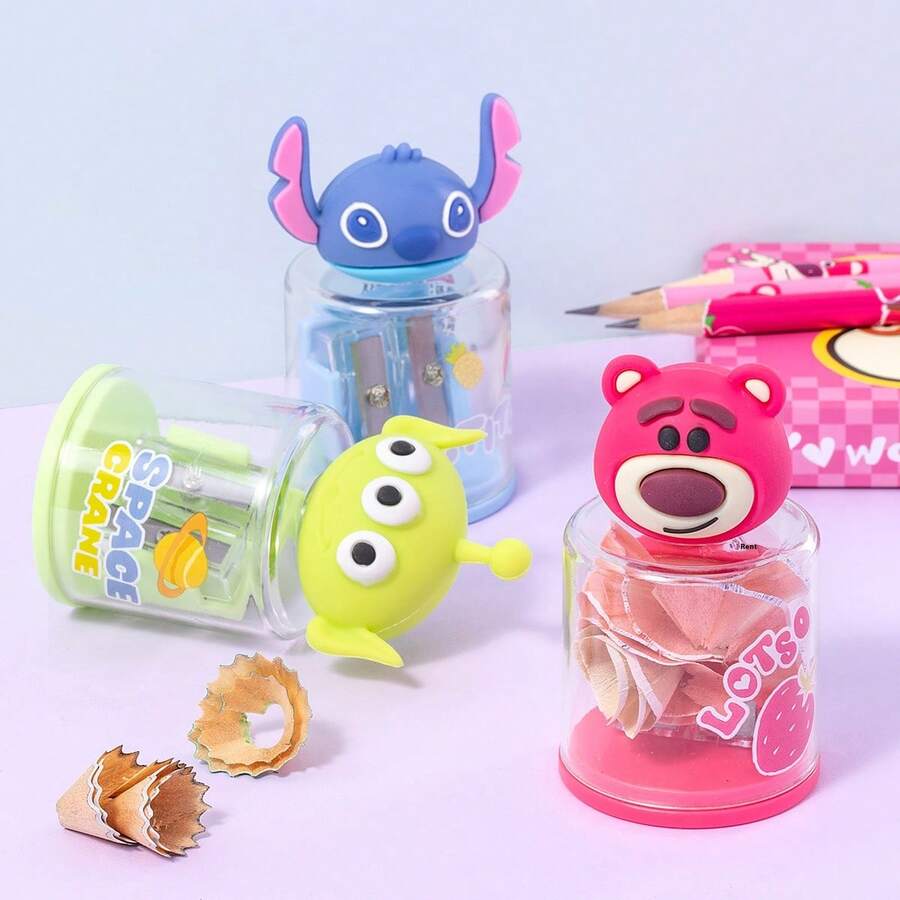Disney 迪士尼卡通鉛筆削筆器，適合小學生使用，可愛鉛筆削筆機，兼容多種鉛筆類型，3D角色鉛筆削筆器，開學季