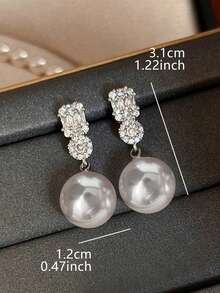 1 Pair Fashionable Exquisite Copper Alloy Inlaid Artificial Zirconia Faux Pearl Unique Design Shiny Elegant Elegant Suitable For Party Wedding Vacation Women Earrings - Silver - View 5