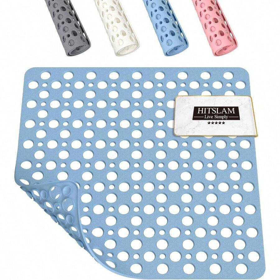 - Tapete de ducha antideslizante, cuadrado de 21x 21 pulgadas, antideslizante con ventosas y agujeros de drenaje, lavable a mquina, suave para los pies, azul - Azul + 21" x 21" (Cuadrada) - Ver 1