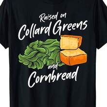 Camiseta unisex con estampado de hojas verdes de col rizada y pan de maíz - Camiseta de algodón con cuello redondo para parejas, estilo casual, adecuada como regalo de San Valentín, regalo de aniversario, conjunto para parejas, se puede usar durante todo el año. - Negro - Ver 6