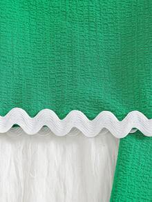 2pcs/Set Toddler Girls' Solid Color Sleeveless Crop Top With Ruffle Hem Shorts, Casual Daily Wear, Summer - Green - View 4
