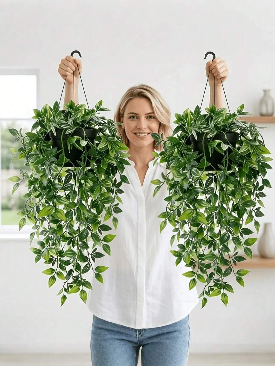 1pc Realistic Artificial Greenery, Large Artificial Mandarilla Hanging Plant, Realistic Non-Fading Wall-Mounted Greenery | Maintenance-Free Plastic Faux Flowers, Suitable For Home Living Room, Office, Bathroom And Shelf Decoration, Wedding, Birthday And Party Scene Arrangement, Spring And Summer Indoor And Outdoor Greenery Decoration, Perfect For Spring And Summer Outdoor And Patio Decoration. - Multicolor - View 1