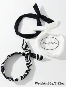 3pcs/Set Bando Wanita Fashion Kasual Serbaguna Warna Polos Motif Zebra Minimalis dengan Simpul Terpilin - MultiWarna - View 4