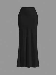 Women's A-Line Skirt In Solid Color With Contrasting Lace, Suitable For Spring/Summer Holidays - Black - View 1