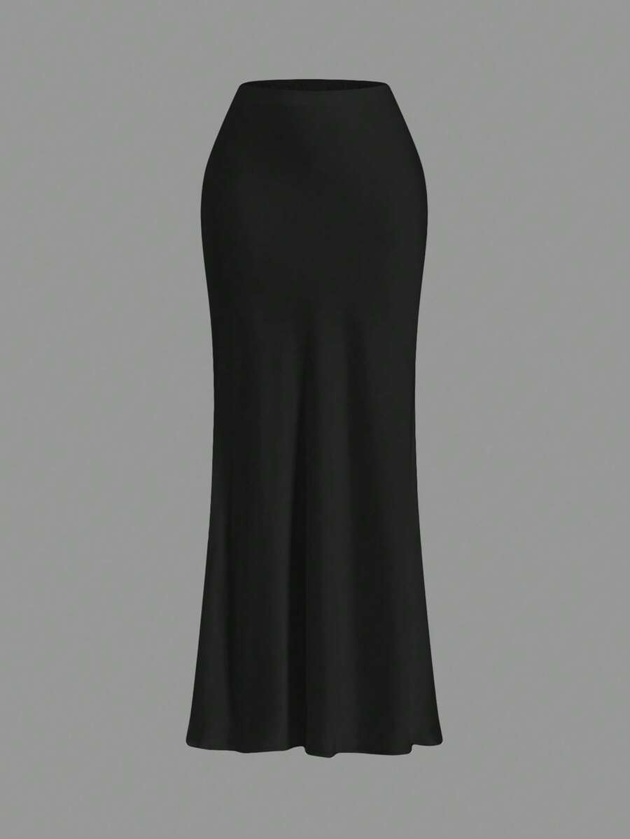 Women's A-Line Skirt In Solid Color With Contrasting Lace, Suitable For Spring/Summer Holidays - Black - View 1