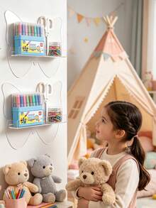 1 pieza Estante de pared de acrílico transparente - Estante de almacenamiento de pared sin taladro - Elemento esencial para ahorrar espacio para habitación de niños, suministros para bebés, decoración de habitación, decoración de habitación de niñas, suministros para fiesta de baby shower - Multicolor - Ver 6