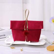 1 Stück 5cm X 15,5cm X 9,5cm Kunstperlen Samt Kugel Dekoration Geschenktüte, Rosa Polyester Material, geeignet für Schmuckaufbewahrung, Kosmetik Reise, Hochzeit, Feiertagsparty - Verschiedenfarbig - Übersicht 10