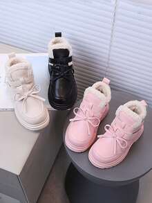 1 Pair Soft Sole Non-Slip Fashion Versatile Casual Sports Outdoor Leather Boots For Little Girls And Little Boys, Suitable For Winter - Pink - View 1