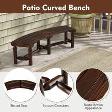 Rustic Curved Bench For Backyard 2-Person Carbonized Wood Dining Bench For Round Table With Slatted Seat - Brown - View 4