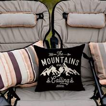 1pc Mountains Are Calling Pillowcase Adventure Arrow Campfire Outdoor Adventure Mountain Forest Tree Pillowcase Cushion Cover For Decoration Single Side Without Pillow Core - Black and White - View 6
