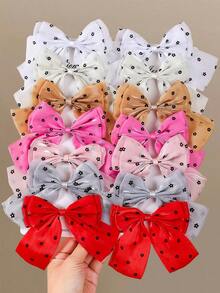 7pcs Girls Multi-Color Printed Bow Hair Clips Hair Accessories Headwear Top Clips Back Head Clips Side Clips Alligator Hair Clips For Daily Use - Multicolor - View 1