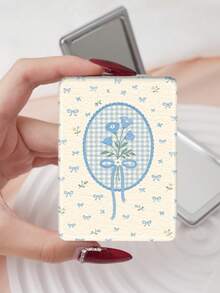 1PC Millennium Y2K Series Portable Vanity Mirror, Foldable Lightweight Ultra-Thin Convenient Hand Mirror, PU Leather, Suitable For Multiple Occasions And All People, Rectangular Small Mirror, Pocket Mirror, Carpet Pattern Design, Exquisite And Delicate, Foldable Structure, Durable And Reliable, Drop-Resistant, Easy To Carry, Handheld Makeup Mirror, 180° Flip Cover, Multi-Functional - Multicolor - View 7
