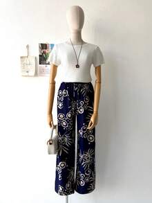 Women's Pants With Floral Print, Duna Fabric. - 藏蓝色 - 查看 1