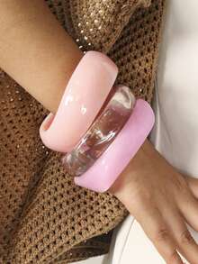 Juego de 3 Pulseras Únicas para Mujer, Elegantes, Lujosas, Modernas, Anchas, de Resina Degradada, Color Puede Variar, Lote - rosa - Ver 3
