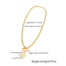 1pc Minimalist Gold Round Hollow Initial Pendant T-Clasp Stainless Steel Chain Necklace For Women - Golden Yellow Micro-inlaid Round - View 2
