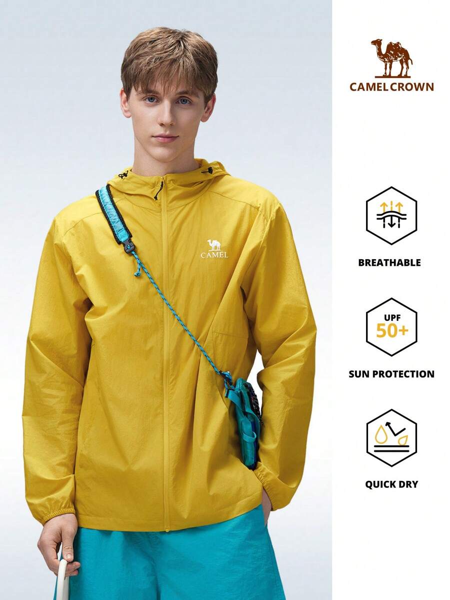 CAMEL CROWN Men's Outdoor Windbreaker Jacket, UV Protection, Waterproof, Breathable, Moisture-Wicking. Suitable For Spring And Summer. Unisex Design. - Mustard Yellow - View 1