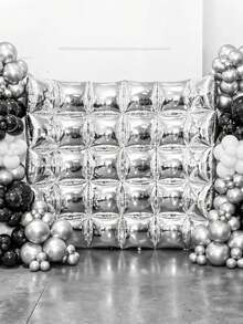50 piezas Globos de papel de aluminio cuadrados plateados para fondo de pared, adecuados para fiesta de cumpleaños, boda, aniversario, despedida de soltera, decoración de fiesta temática - plata - Ver 1
