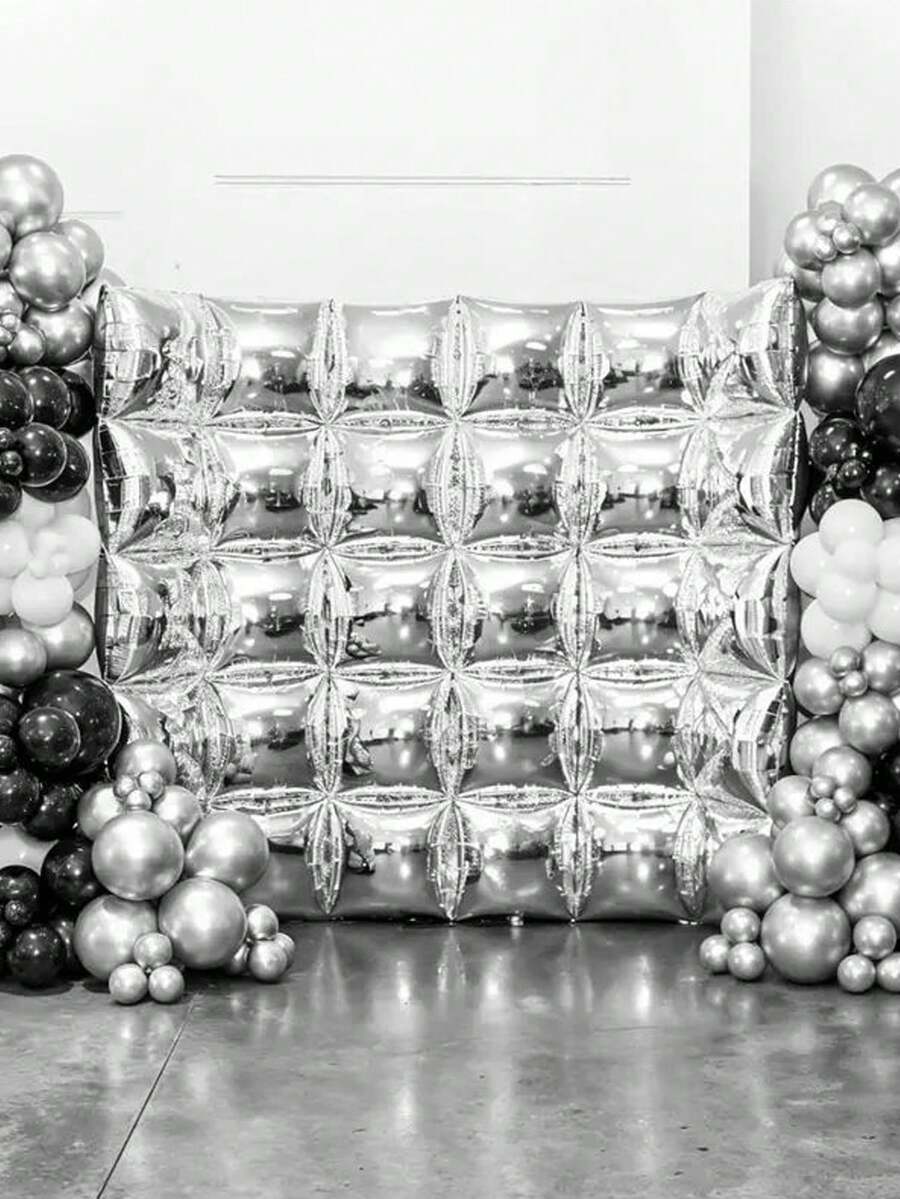 50 piezas Globos de papel de aluminio cuadrados plateados para fondo de pared, adecuados para fiesta de cumpleaños, boda, aniversario, despedida de soltera, decoración de fiesta temática - plata - Ver 1