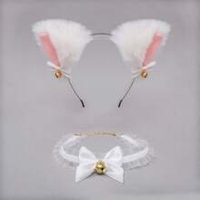 Furry Cat Wolf Fox Ears Headband Halloween Headwear Cosplay Costume Party, Rave - Black and White - View 4