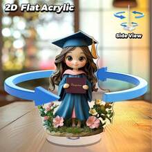 1pc 2D Acrylic Rotating Desktop Ornament, Cartoon Girl Holding Book Graduation Season Commemorative Gift - A - View 2