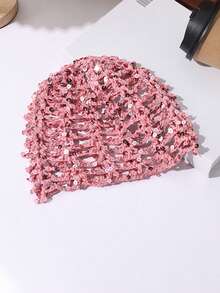 1pc Women's Vintage Lace Headwrap, Y2K Cute Casual Style, Fashionable Contrast Color, Sequin Shiny, Hollow Breathable Decorative Handmade Knitted Hat, Daily Wear Headwrap Bucket Hat - Sequins - View 16