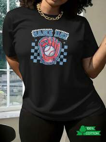 Camisa casual de vacaciones para mujer con estampado de letras y anime a la moda, camiseta de cuello redondo para mujer con diseño sencillo, cómoda y transpirable, versátil para el uso diari - Rojo - Ver 8