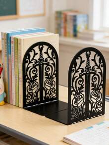 Hollow Metal Bookend With Natural Floral Pattern, Suitable For Organizing And Decorating Bookshelves And Bookcases, An Artistic Gift For Book Lovers, Bibliophiles And Office Workers - One Size - View 9