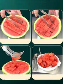 Easy-Slice 二合一西瓜切片器 - 不鏽鋼、便攜且防鏽 - 適合家庭、餐廳和酒店的西瓜切片器 - 銀色 - 查看 3