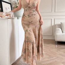 jianchaimaoyi02  Vestido sin mangas con estampado floral elegante para mujer - Caqui - Ver 5