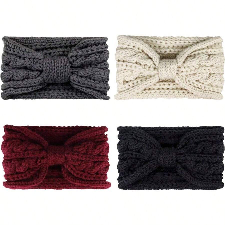 Diademas gruesas para mujer, turbante de punto de ganchillo, calentador de odos - Paquete de 4 nudos de ganchillo. - Ver 1