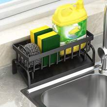 Kitchen Sink Sponge Holder, Self-Draining Sink Caddy, Dishwashing Sponge Storage Box With Detachable Dish, Soap Dispenser Brush Holder, Suitable For Bathroom, Black With Handle,Cosas Decocina - 彩色 - 查看 12