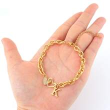 1 buah Bros Hati Inisial Emas Klasik Baru dengan Rantai Gelang Stainless Steel untuk Wanita - Yellow Gold - View 3