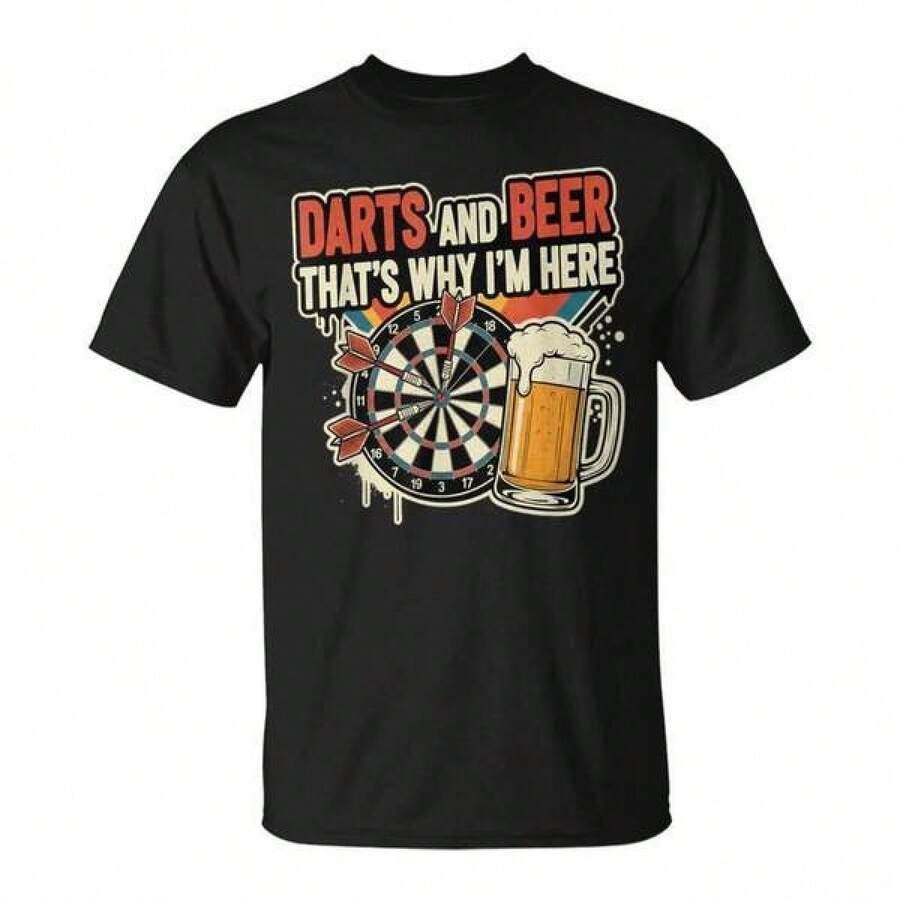 T-shirt unissexo de manga curta, camisola desportiva de adepto de dardos, jogador de dardos, slogan retro, camisola de cerveja, estilo praia, macia e confortável, algodão macio, uso casual diário, moda vintage, estilo de rua, streetwear, férias, blusas de verão, estilo vintage, moda streetwear, conjunto de verão para homem, T-shirt, larga, T-shirt de verão, T-shirt de anime, estilo Y2k, T-shirt desportiva, ginásio - Preto - Ver 1