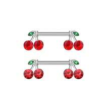 2PCS Fashion Cute Cherry Plant Stainless Steel Nipple Rings Women Piercing Jewelry - Multicolor - View 4
