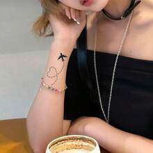 1pc Waterproof Anti-Rub PVC Realistic Heart & Airplane Tattoo Sticker, Suitable For Girls And Boys Daily Use - Grey - View 3