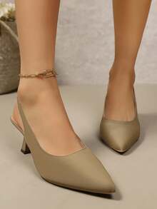 New Elegant Back Strap High Heel Sandals, Minimalist Versatile Fashion Heel Shoes, Khaki Color - Khaki - View 4